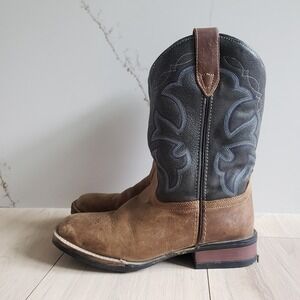 Roper Boots Kids 6 Brown Western Cowboy Leather Square Toe Country Thunder
